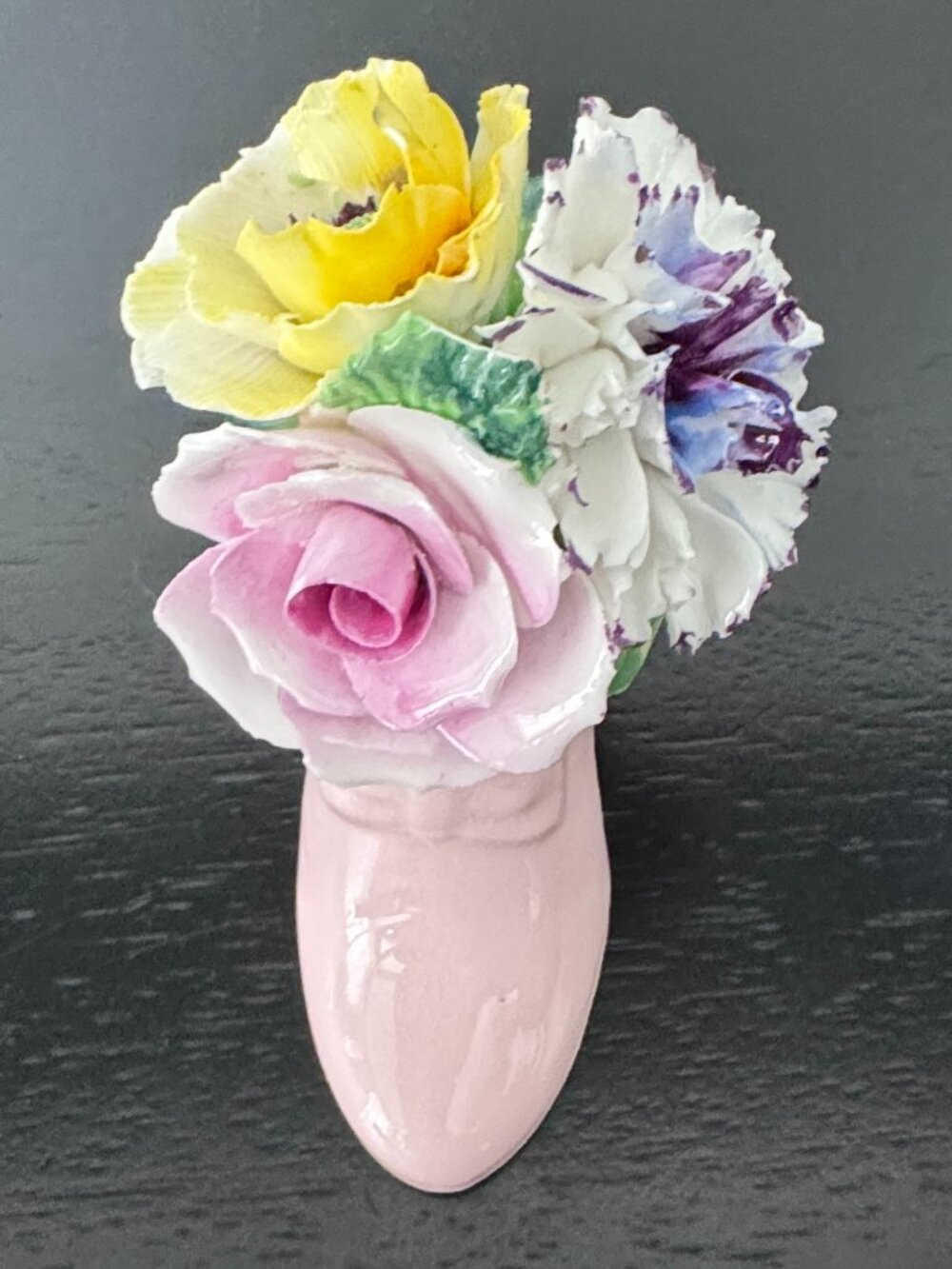 Radnor Vintage Bone China Shoe Figurine, Floral Bouquet Pink England Porcelain